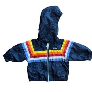 The Children's Place Infant Navy Windbreaker Sz 0-6 Mth Rainbow Hooded Lined Zip